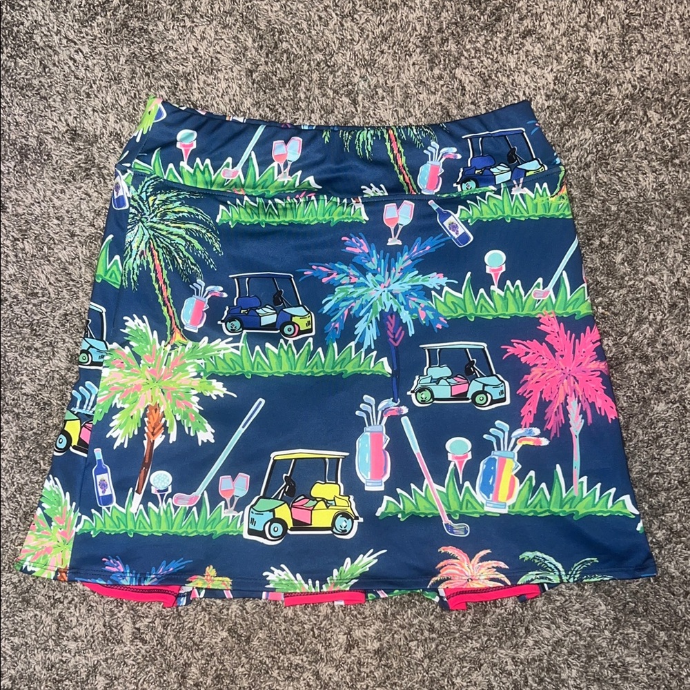 Navy ABsport Golf Cart Print Skort with Neon Palm Trees